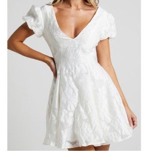 Brailey jacquard mini dress in white!